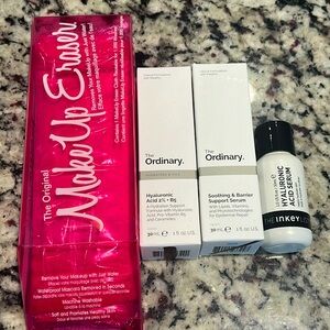 The Ordinary Hyaluronic + Soothing Serum + Makeup Eraser + Inkey List Serum!